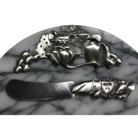 Lindsay Claire Designs Marble and Fine Pewter Cheese Tray Board Serving Knife - Picture 4 of 6